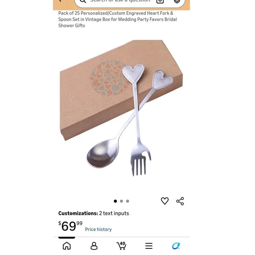 Heart Handle Fork Spoon Set Silver Stainless Steel Wedding Bridal Shower Gift